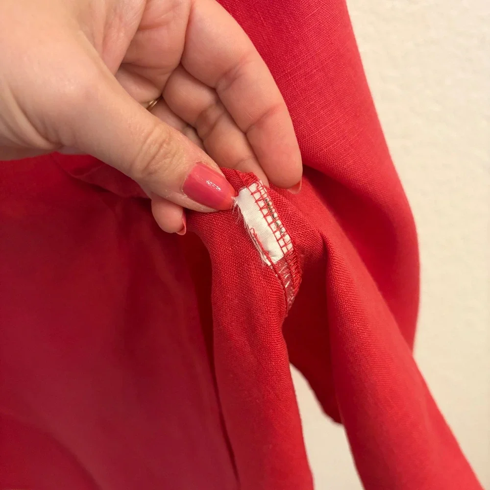 Frank & Eileen Megan Maxi Shirtdress OS Washed Linen Summer Red Button Americana - Picture 10 of 12